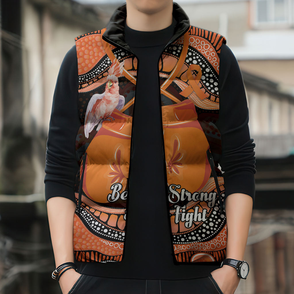 Personalised Australia Leukemia Awareness Month Sleeveless Puffer Jacket Aussie Cockatoo Fight Boxing Gloves Aboriginal Art