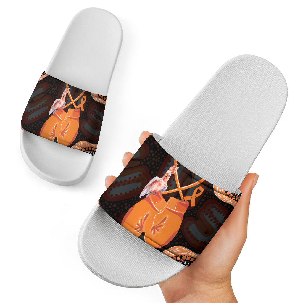 Australia Leukemia Awareness Month Slide Sandals Aussie Cockatoo Fight Boxing Gloves Aboriginal Art