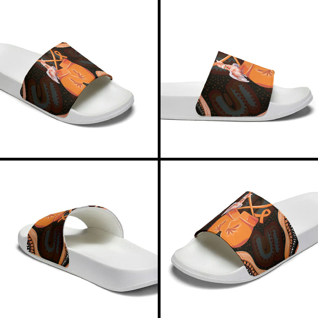 Australia Leukemia Awareness Month Slide Sandals Aussie Cockatoo Fight Boxing Gloves Aboriginal Art
