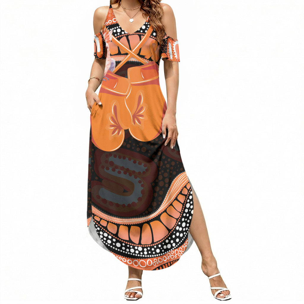 Personalised Australia Leukemia Awareness Month Summer Maxi Dress Aussie Cockatoo Fight Boxing Gloves Aboriginal Art