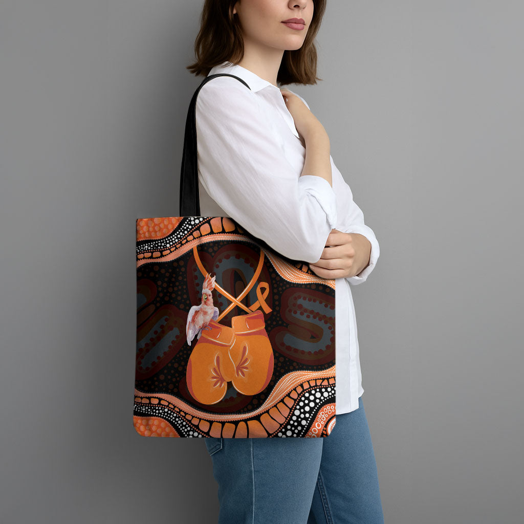 Australia Leukemia Awareness Month Tote Bag Aussie Cockatoo Fight Boxing Gloves Aboriginal Art