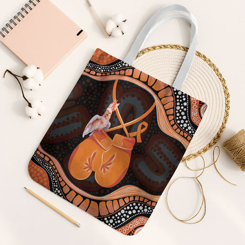 Australia Leukemia Awareness Month Tote Bag Aussie Cockatoo Fight Boxing Gloves Aboriginal Art