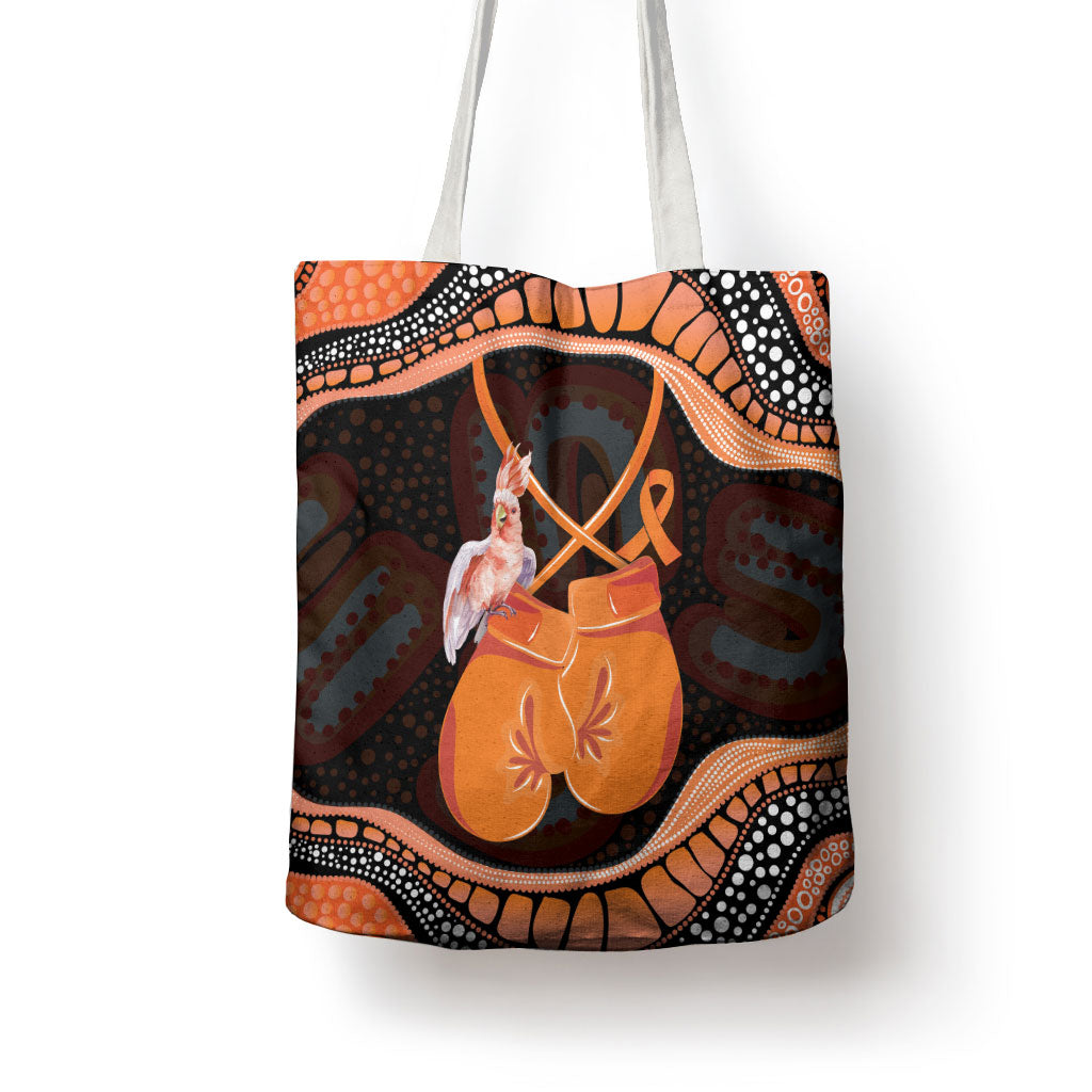 Australia Leukemia Awareness Month Tote Bag Aussie Cockatoo Fight Boxing Gloves Aboriginal Art