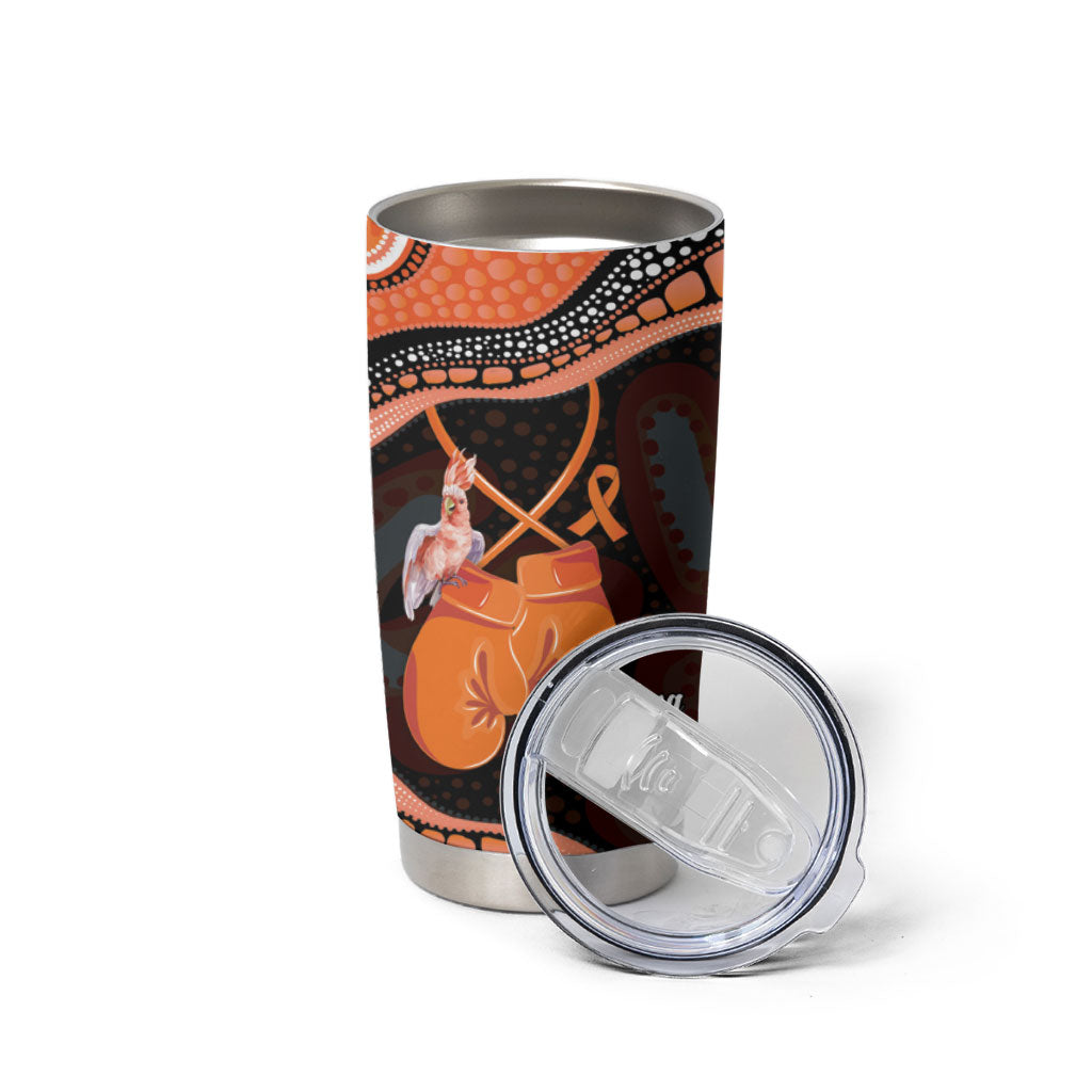 Personalised Australia Leukemia Awareness Month Tumbler Cup Aussie Cockatoo Fight Boxing Gloves Aboriginal Art