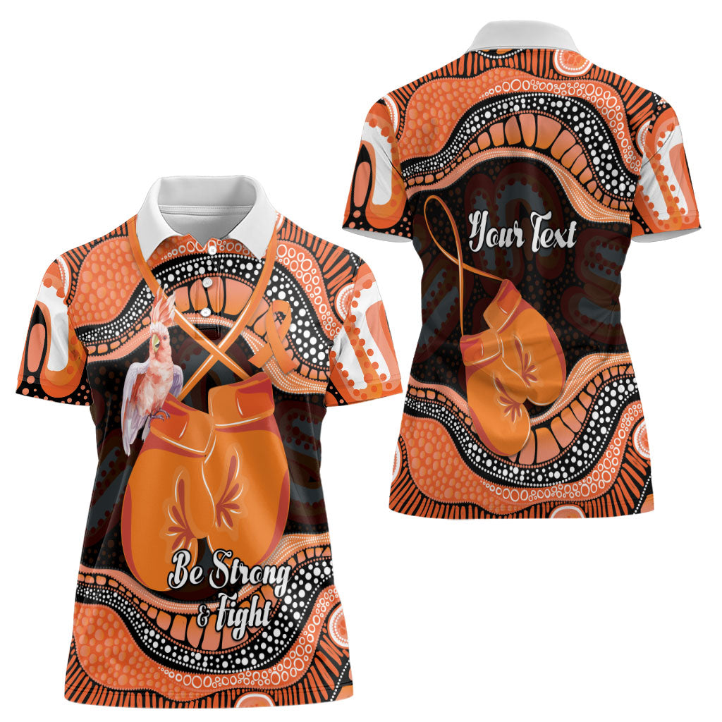 Personalised Australia Leukemia Awareness Month Women Polo Shirt Aussie Cockatoo Fight Boxing Gloves Aboriginal Art