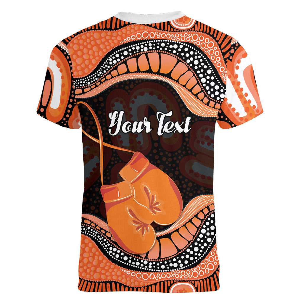 Personalised Australia Leukemia Awareness Month Women V-Neck T-Shirt Aussie Cockatoo Fight Boxing Gloves Aboriginal Art