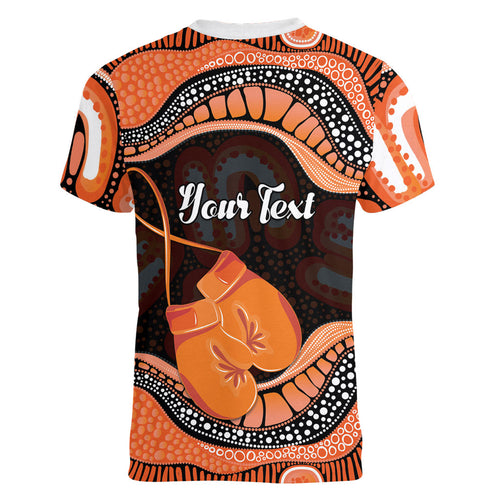 Personalised Australia Leukemia Awareness Month Women V-Neck T-Shirt Aussie Cockatoo Fight Boxing Gloves Aboriginal Art