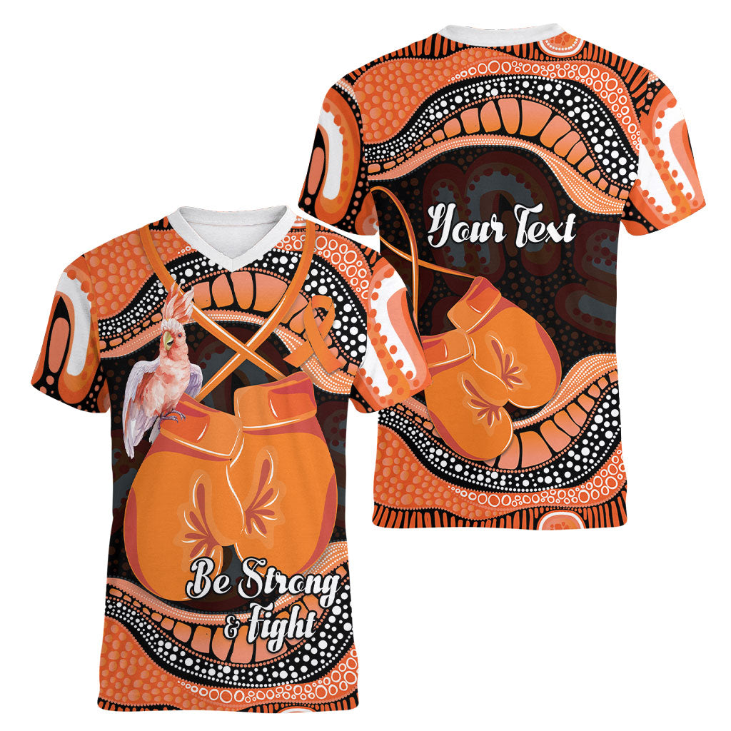 Personalised Australia Leukemia Awareness Month Women V-Neck T-Shirt Aussie Cockatoo Fight Boxing Gloves Aboriginal Art