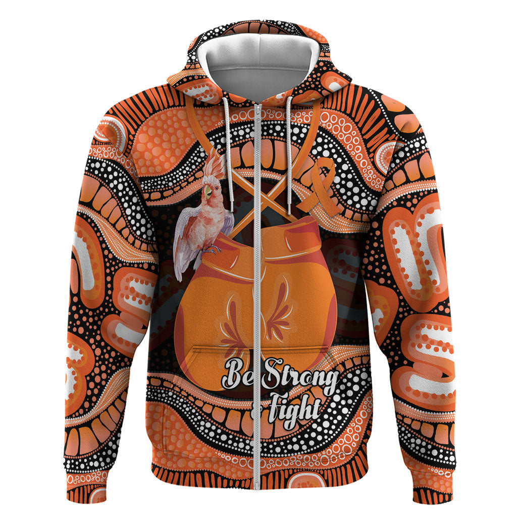 Personalised Australia Leukemia Awareness Month Zip Hoodie Aussie Cockatoo Fight Boxing Gloves Aboriginal Art