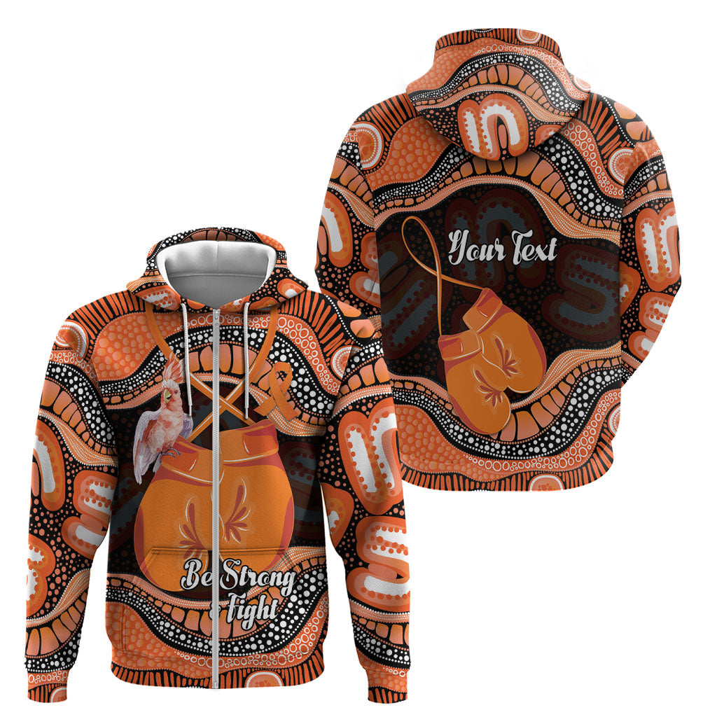 Personalised Australia Leukemia Awareness Month Zip Hoodie Aussie Cockatoo Fight Boxing Gloves Aboriginal Art