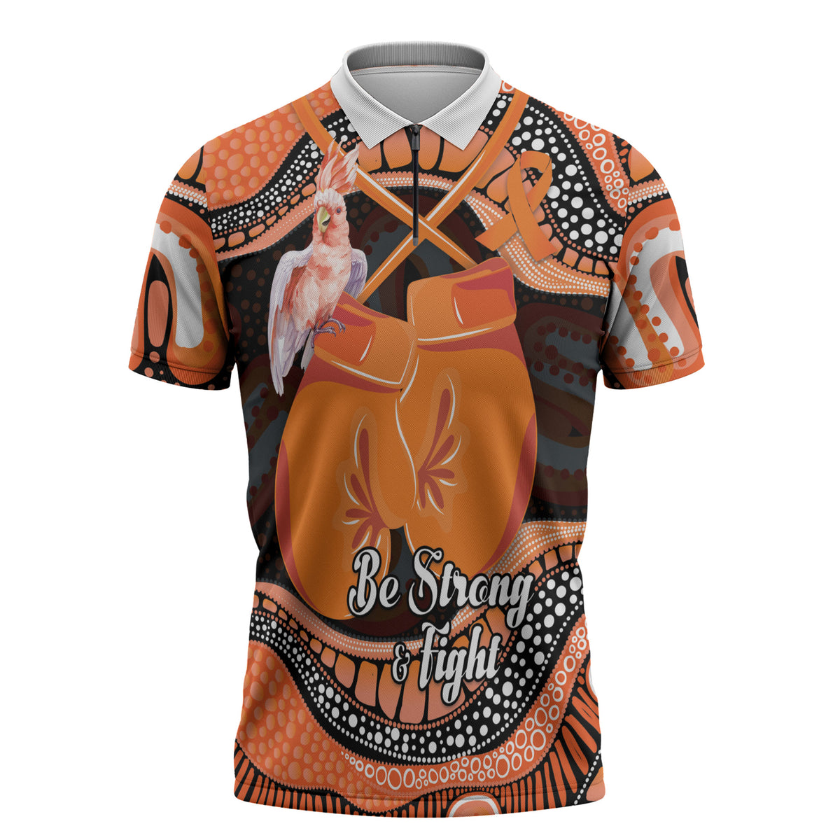 Personalised Australia Leukemia Awareness Month Zipper Polo Shirt Aussie Cockatoo Fight Boxing Gloves Aboriginal Art
