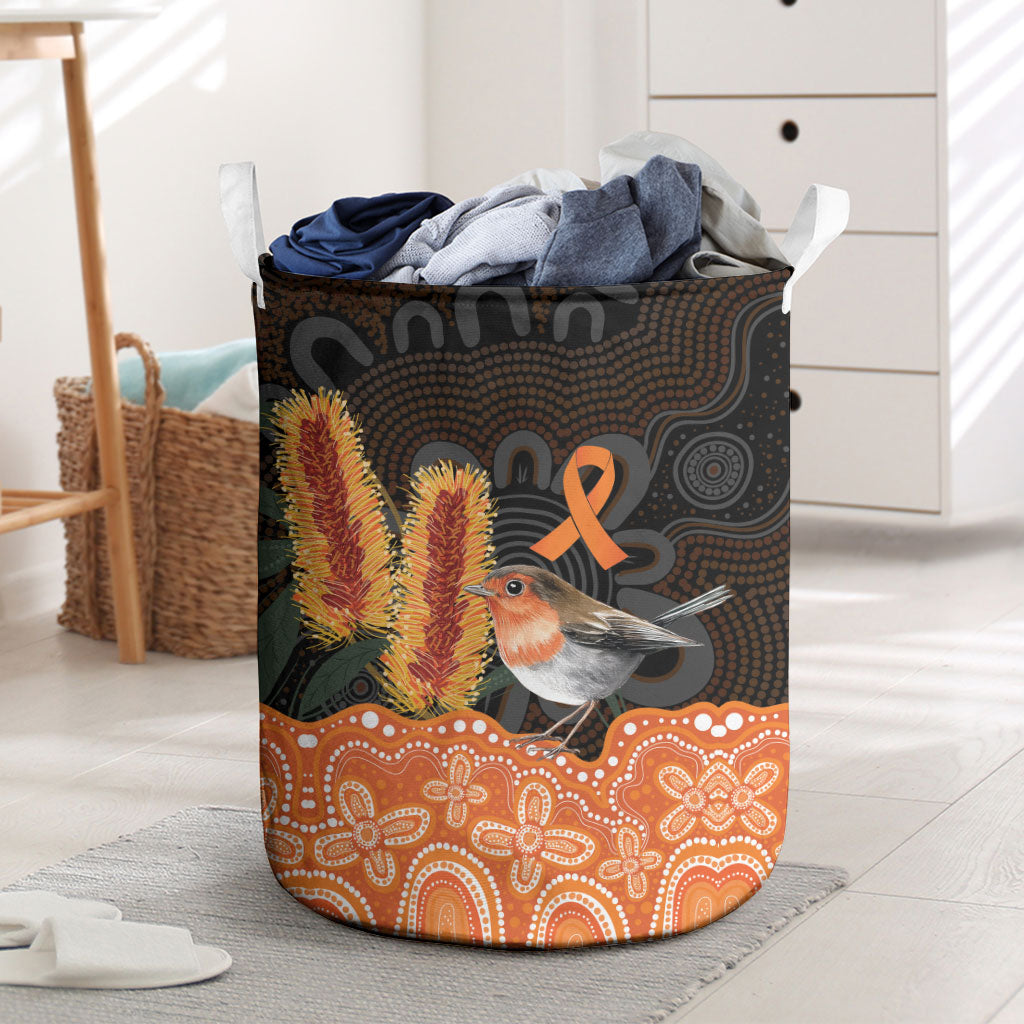 Australia Leukemia Awareness Month Laundry Basket Flame Robin Bottlebrush Aboriginal Art