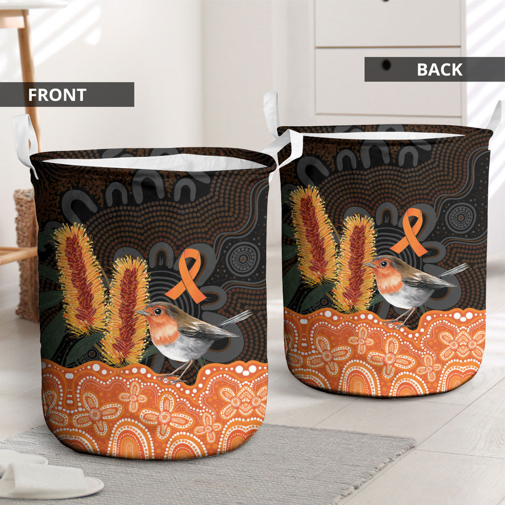 Australia Leukemia Awareness Month Laundry Basket Flame Robin Bottlebrush Aboriginal Art