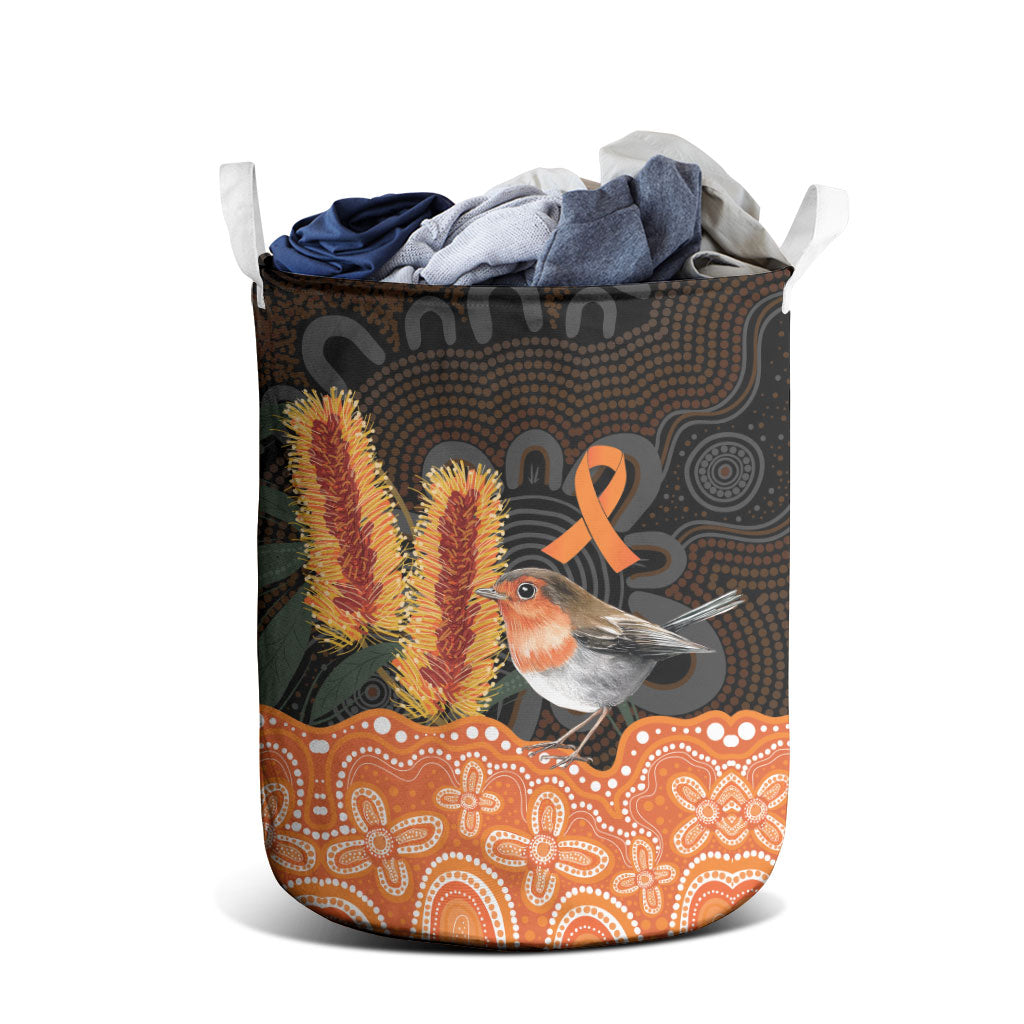 Australia Leukemia Awareness Month Laundry Basket Flame Robin Bottlebrush Aboriginal Art