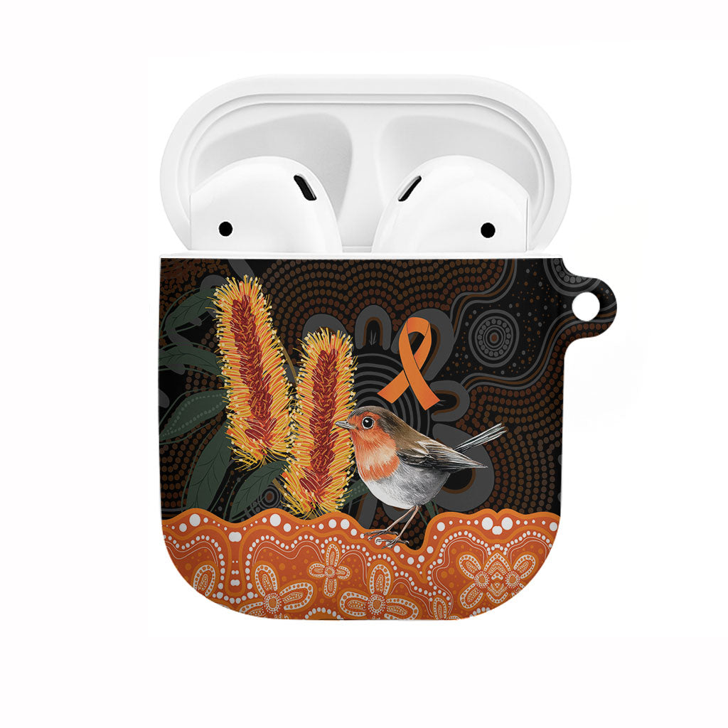 Australia Leukemia Awareness Month AirPods Case Flame Robin Bottlebrush Aboriginal Art