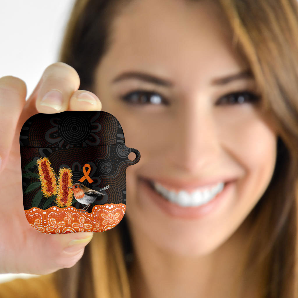Australia Leukemia Awareness Month AirPods Case Flame Robin Bottlebrush Aboriginal Art