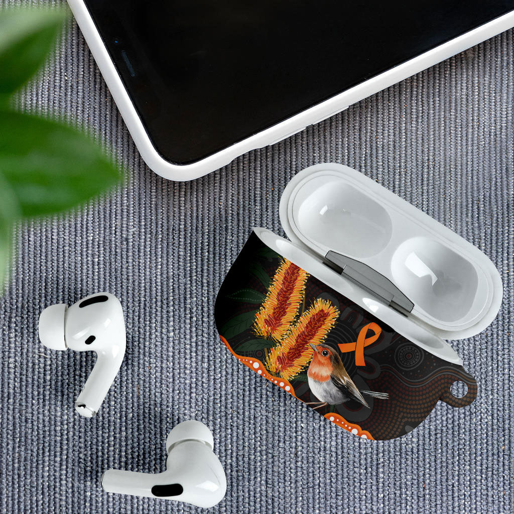 Australia Leukemia Awareness Month AirPods Case Flame Robin Bottlebrush Aboriginal Art