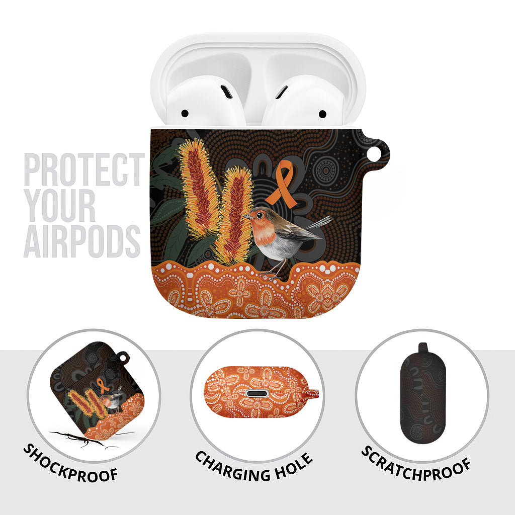 Australia Leukemia Awareness Month AirPods Case Flame Robin Bottlebrush Aboriginal Art