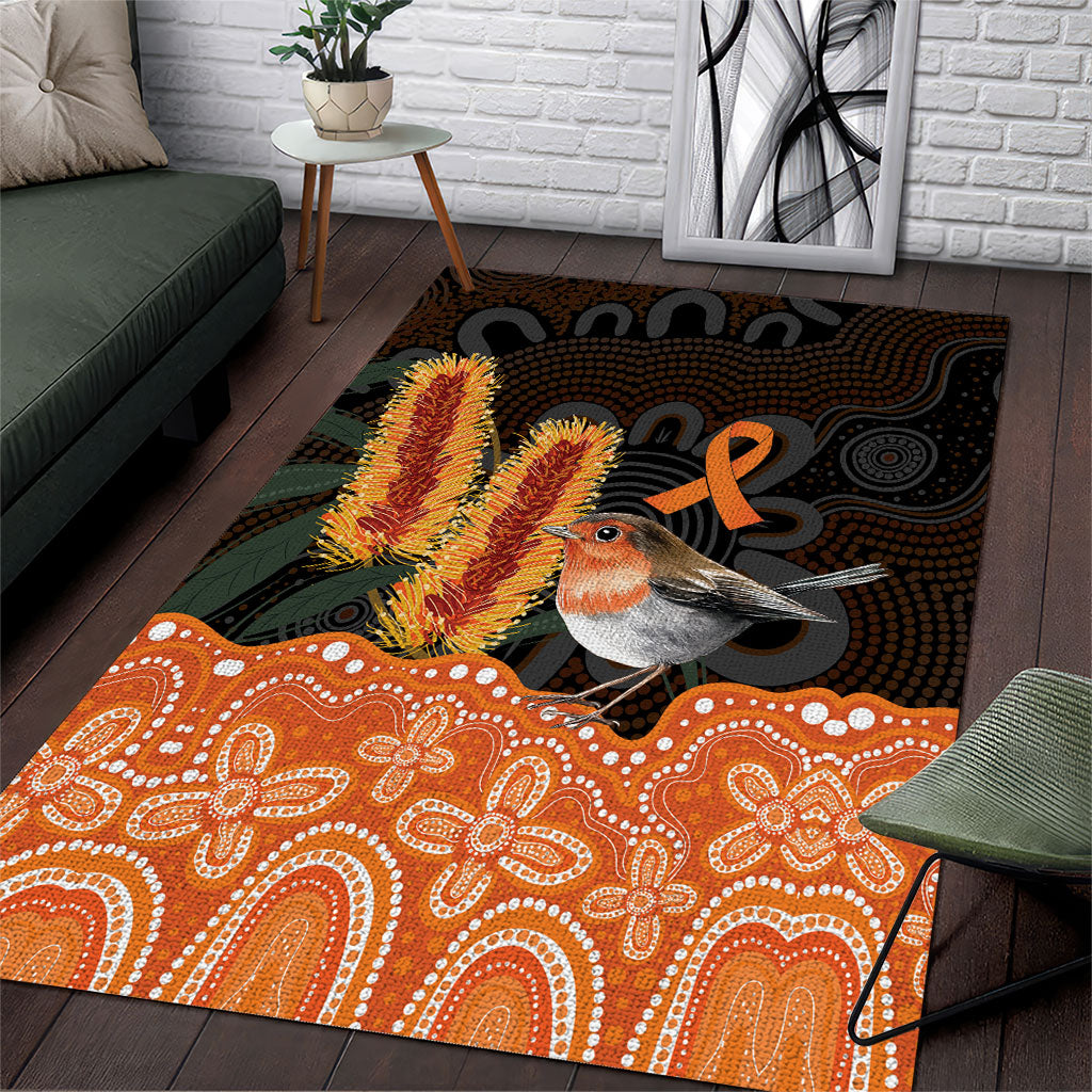 Australia Leukemia Awareness Month Area Rug Flame Robin Bottlebrush Aboriginal Art