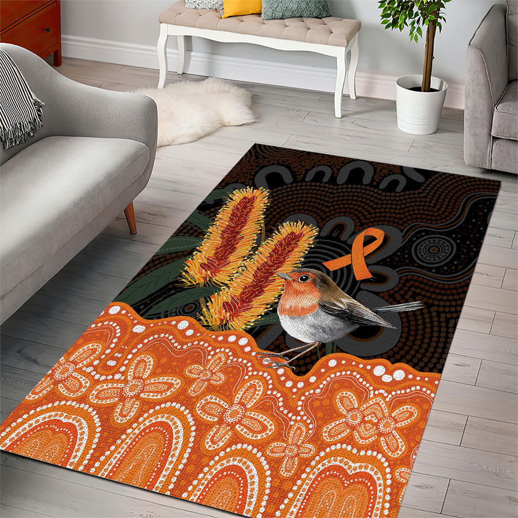 Australia Leukemia Awareness Month Area Rug Flame Robin Bottlebrush Aboriginal Art
