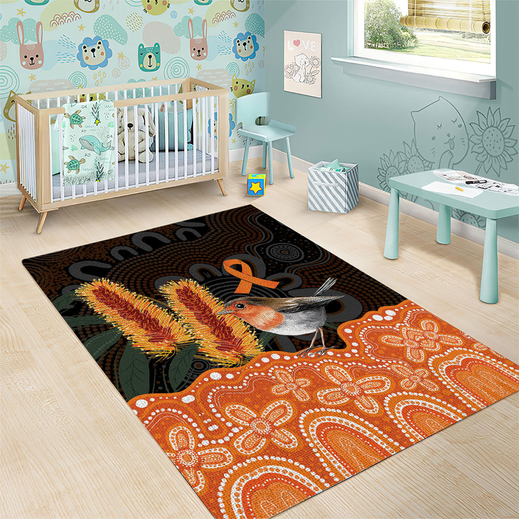 Australia Leukemia Awareness Month Area Rug Flame Robin Bottlebrush Aboriginal Art