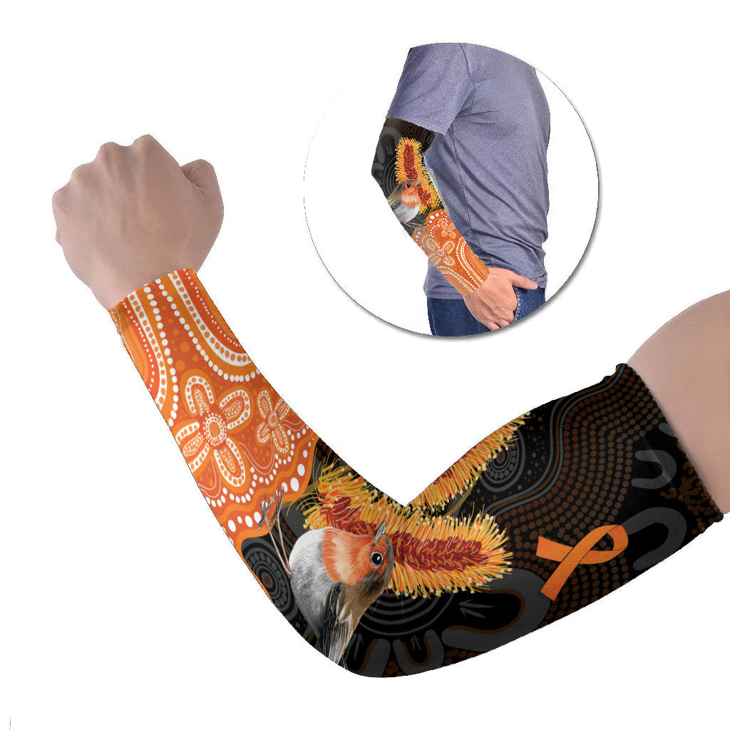 Australia Leukemia Awareness Month Arm Sleeves Flame Robin Bottlebrush Aboriginal Art