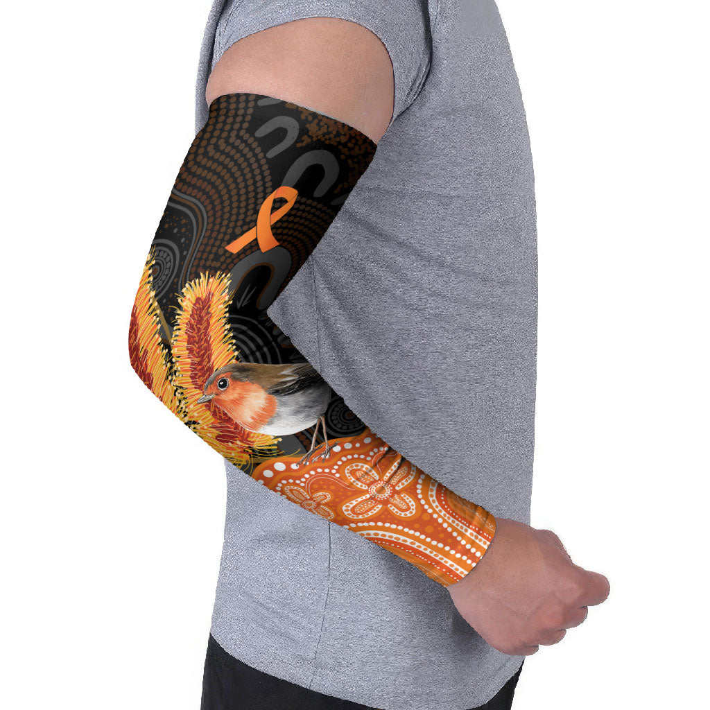 Australia Leukemia Awareness Month Arm Sleeves Flame Robin Bottlebrush Aboriginal Art