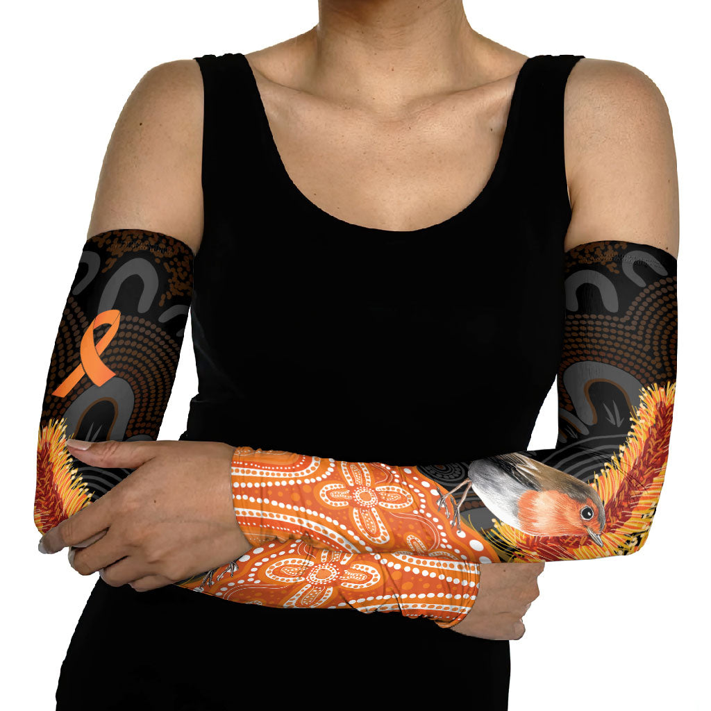 Australia Leukemia Awareness Month Arm Sleeves Flame Robin Bottlebrush Aboriginal Art