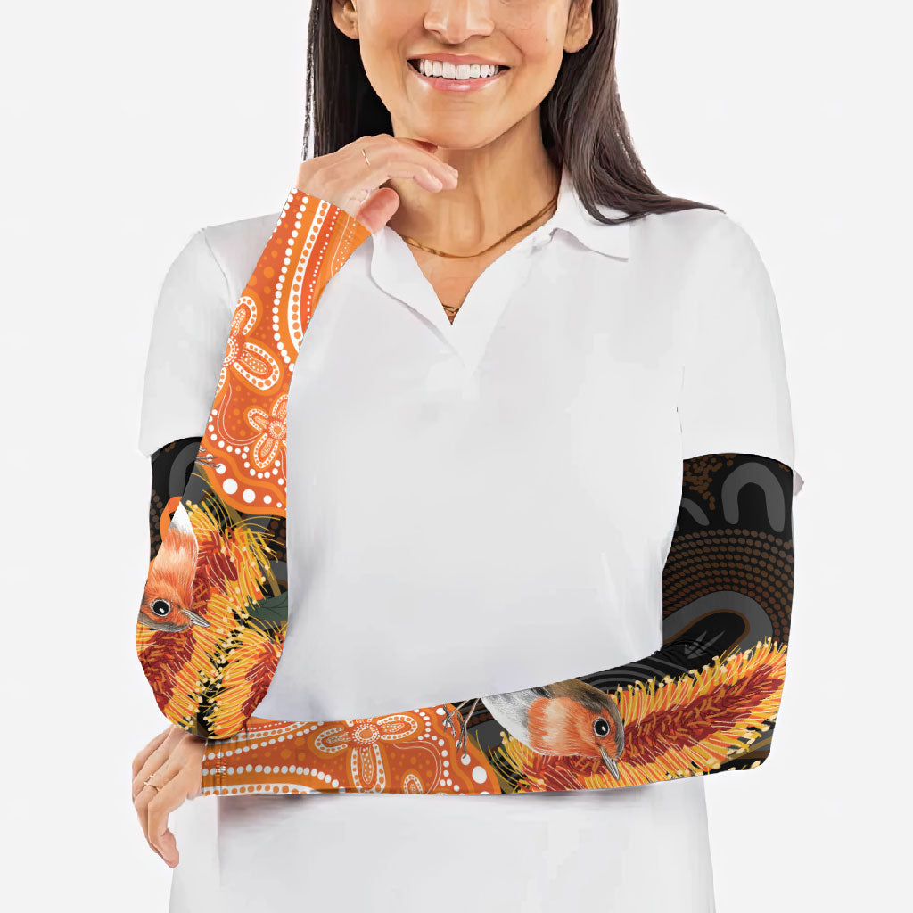 Australia Leukemia Awareness Month Arm Sleeves Flame Robin Bottlebrush Aboriginal Art