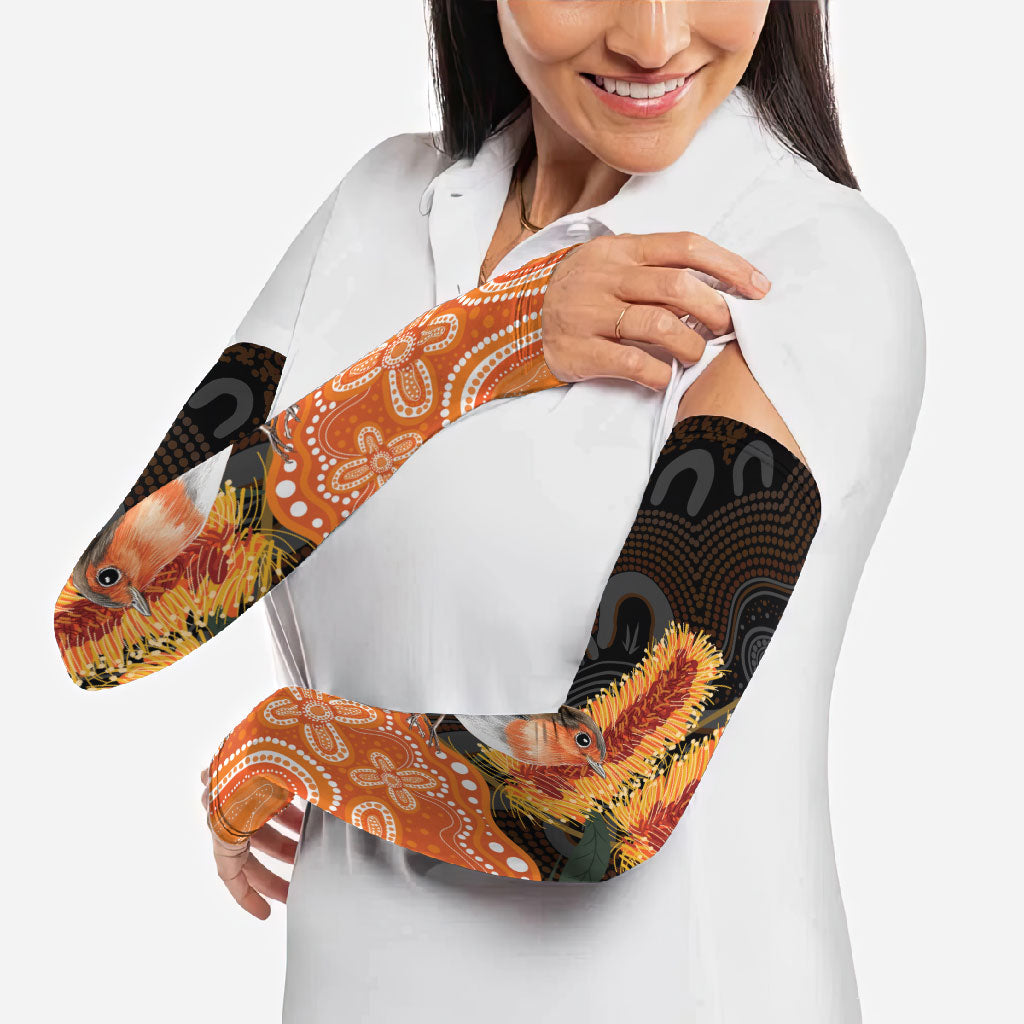Australia Leukemia Awareness Month Arm Sleeves Flame Robin Bottlebrush Aboriginal Art