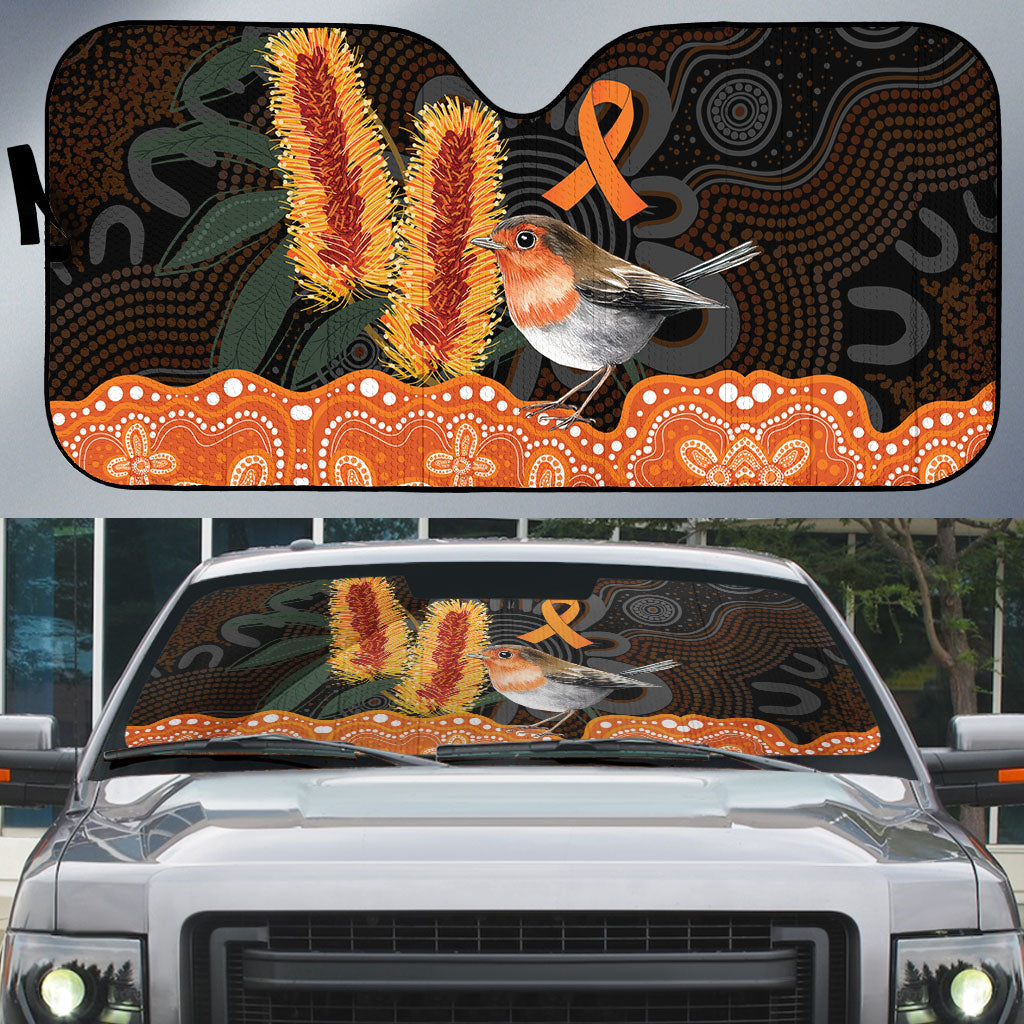 Australia Leukemia Awareness Month Auto Sun Shade Flame Robin Bottlebrush Aboriginal Art