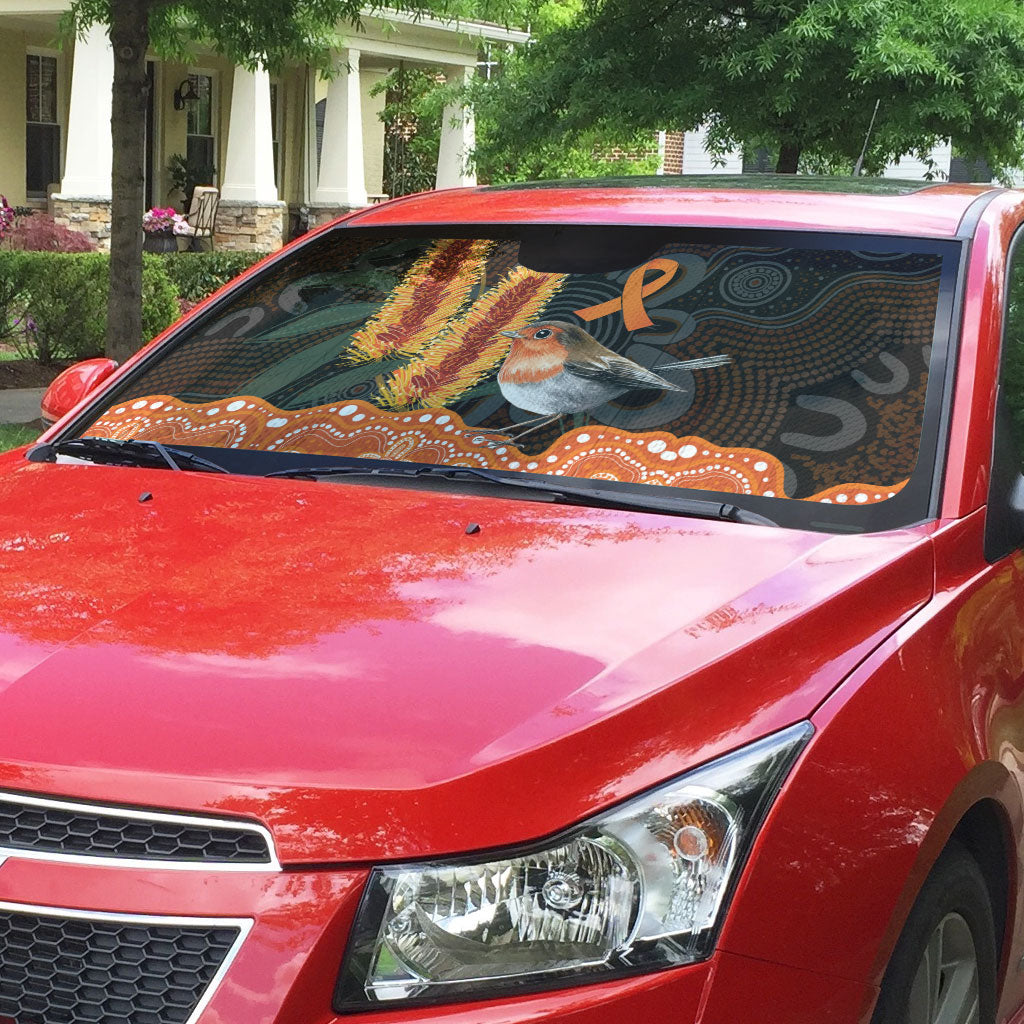 Australia Leukemia Awareness Month Auto Sun Shade Flame Robin Bottlebrush Aboriginal Art