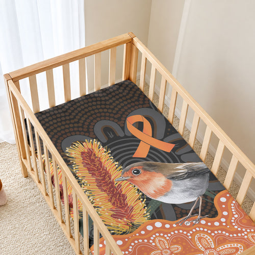 Australia Leukemia Awareness Month Baby Bed Cover Flame Robin Bottlebrush Aboriginal Art