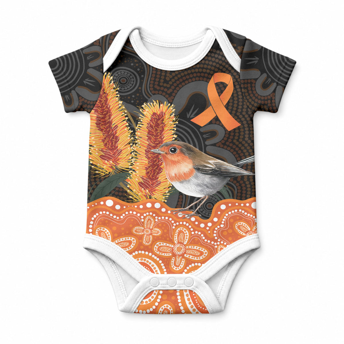Australia Leukemia Awareness Month Baby Onesie Flame Robin Bottlebrush Aboriginal Art