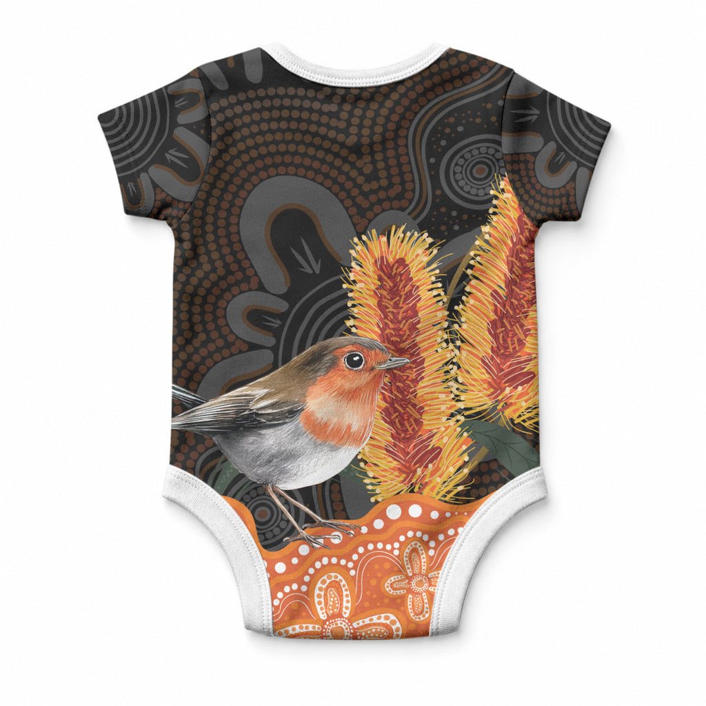 Australia Leukemia Awareness Month Baby Onesie Flame Robin Bottlebrush Aboriginal Art