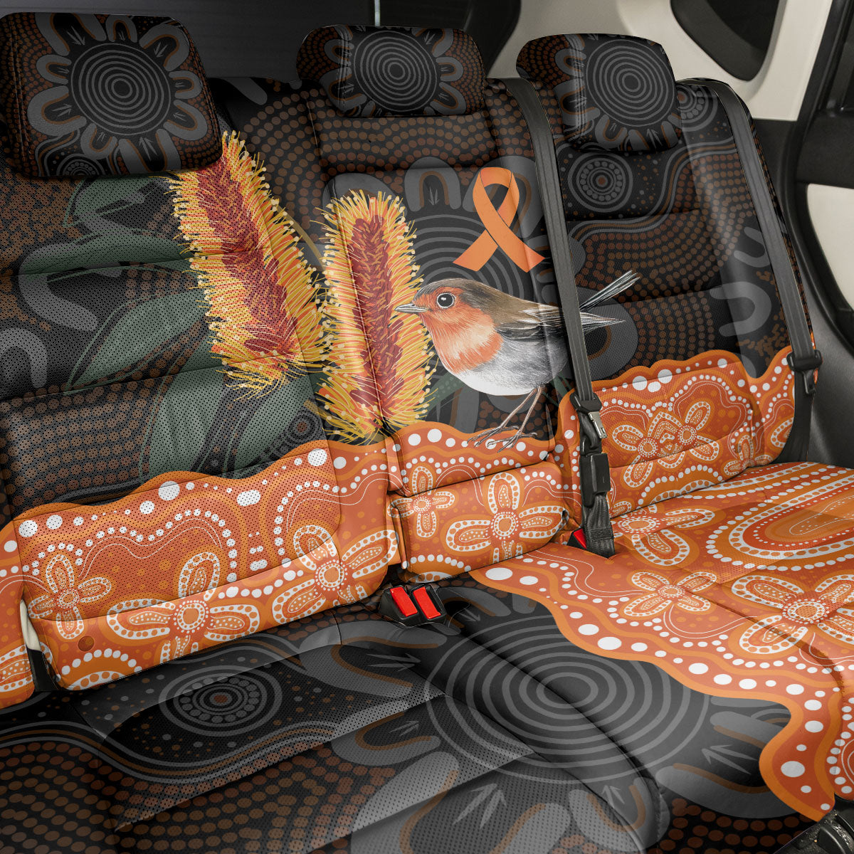 Australia Leukemia Awareness Month Back Car Seat Cover Flame Robin Bottlebrush Aboriginal Art