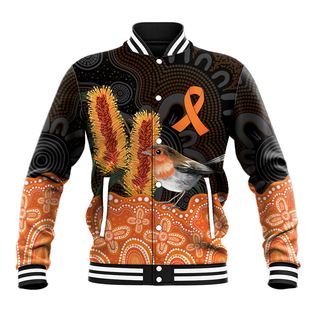 Australia Leukemia Awareness Month Baseball Jacket Flame Robin Bottlebrush Aboriginal Art