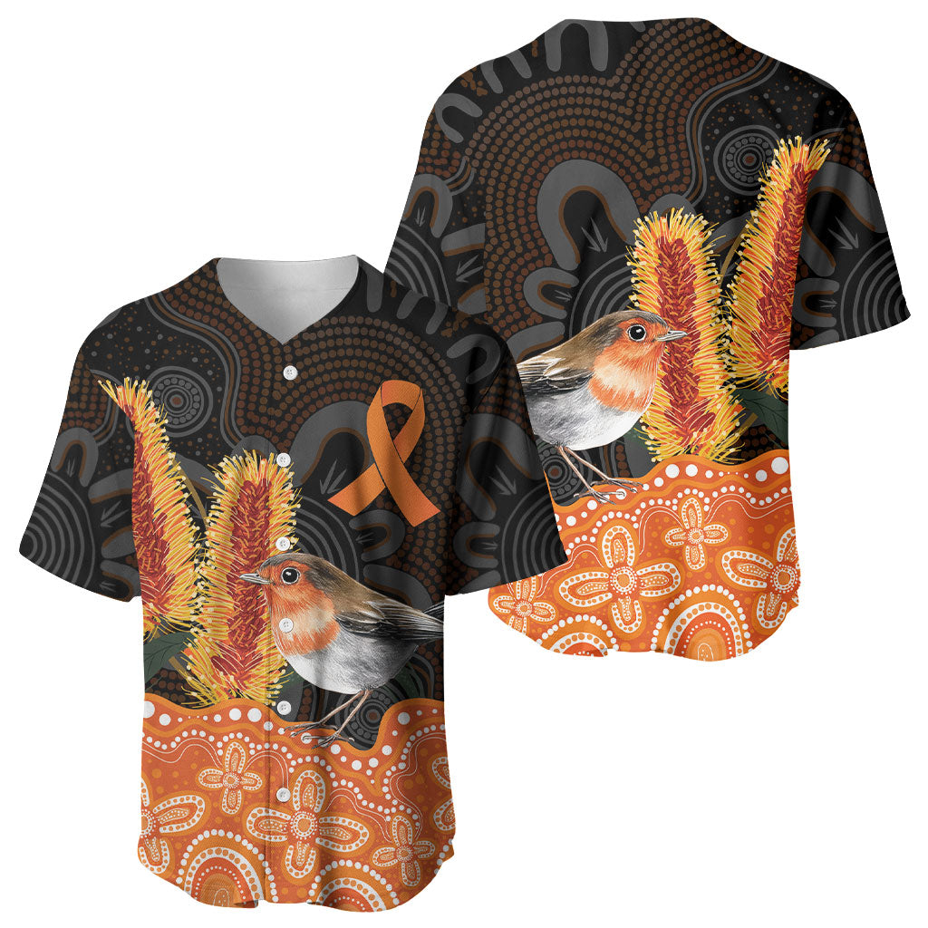 Australia Leukemia Awareness Month Baseball Jersey Flame Robin Bottlebrush Aboriginal Art