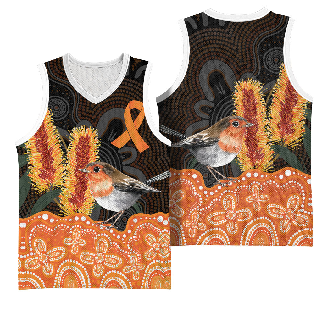 Australia Leukemia Awareness Month Basketball Jersey Flame Robin Bottlebrush Aboriginal Art
