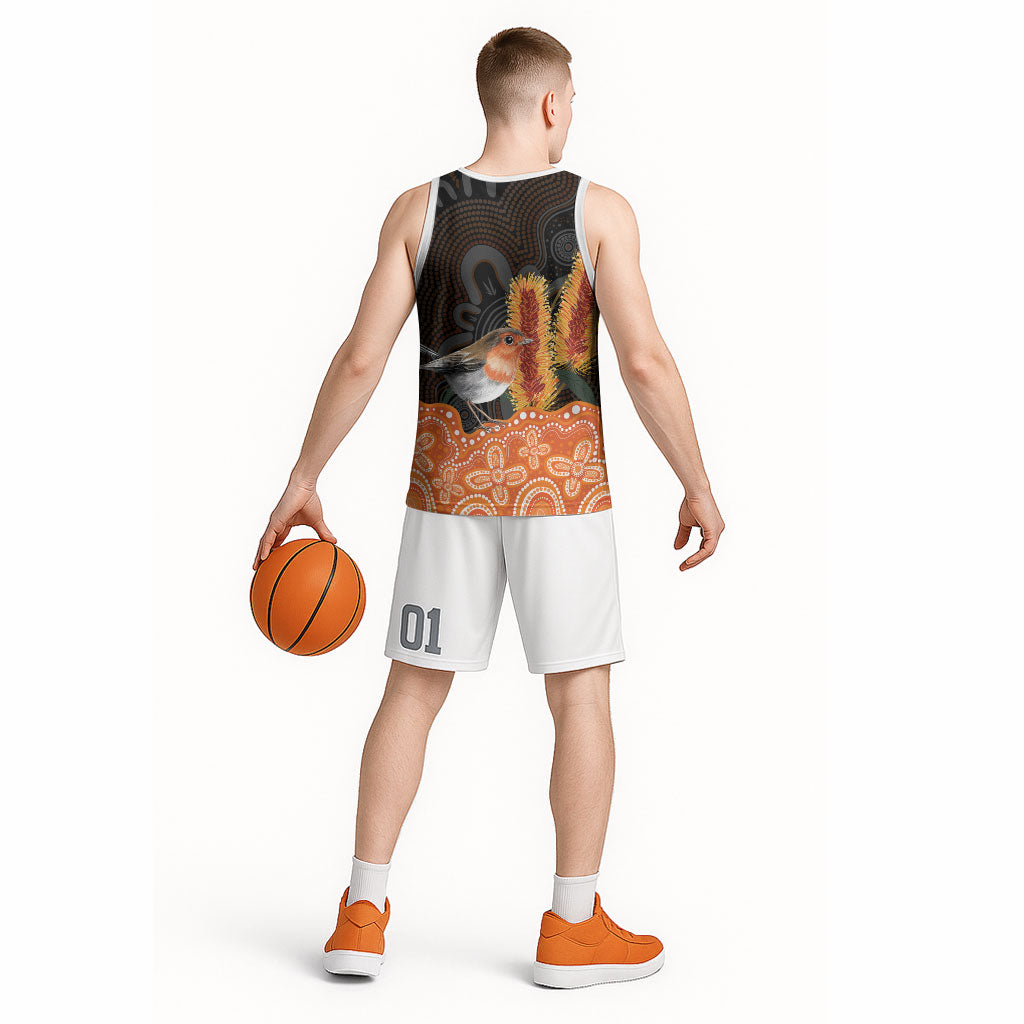 Australia Leukemia Awareness Month Basketball Jersey Flame Robin Bottlebrush Aboriginal Art