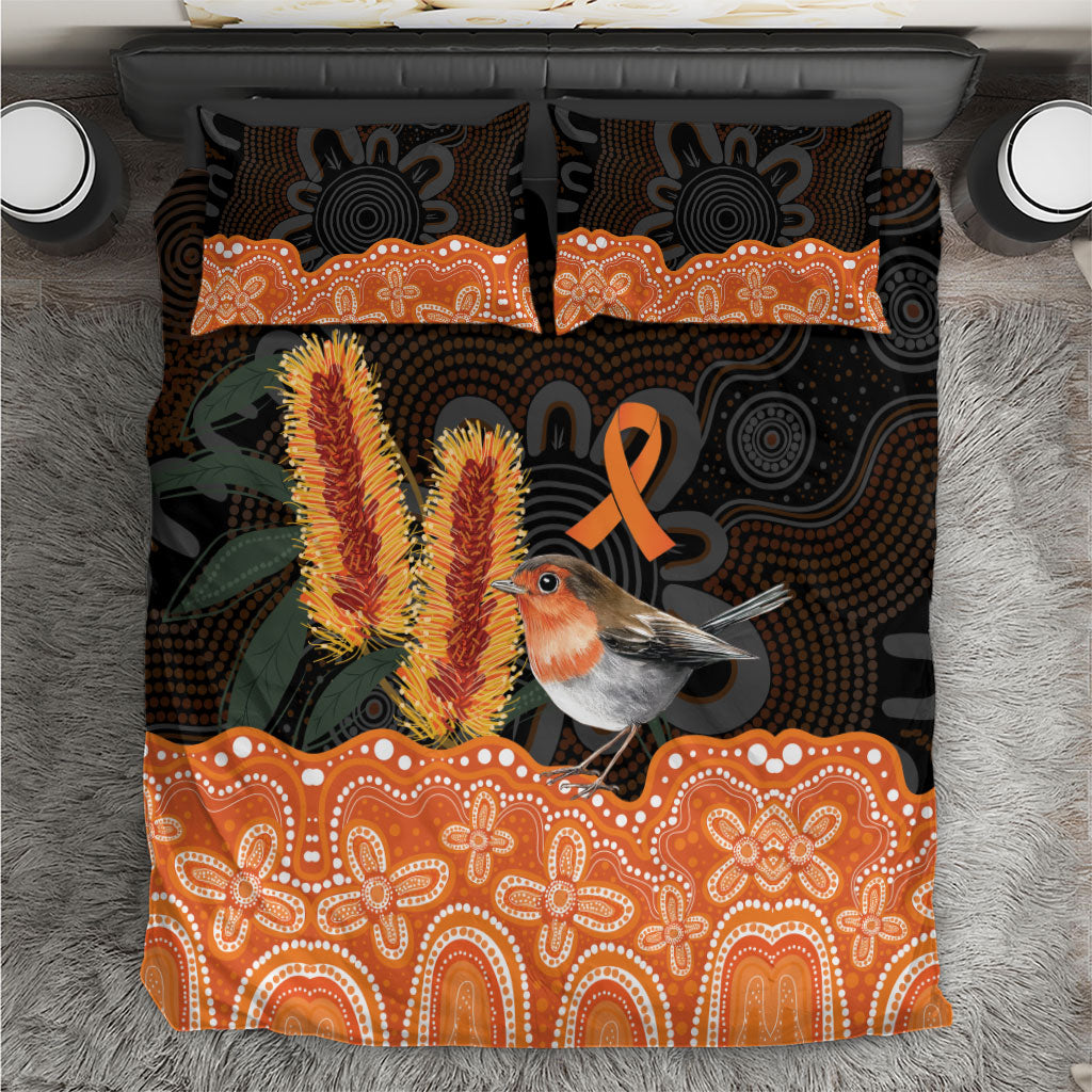 Australia Leukemia Awareness Month Bedding Set Flame Robin Bottlebrush Aboriginal Art