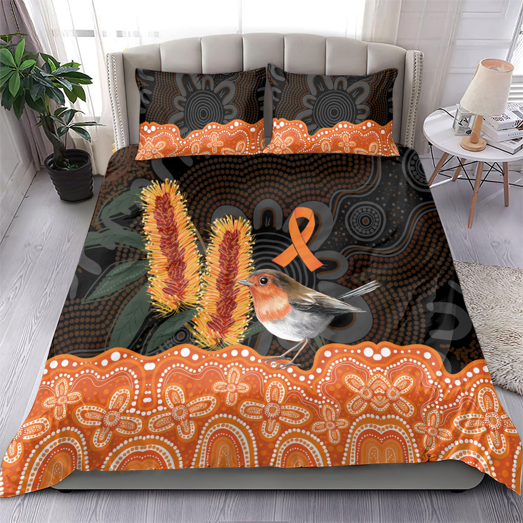 Australia Leukemia Awareness Month Bedding Set Flame Robin Bottlebrush Aboriginal Art