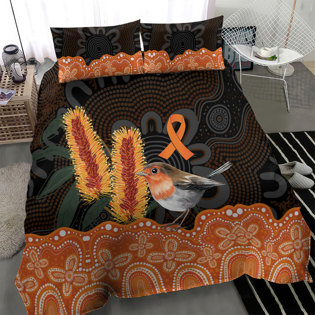 Australia Leukemia Awareness Month Bedding Set Flame Robin Bottlebrush Aboriginal Art
