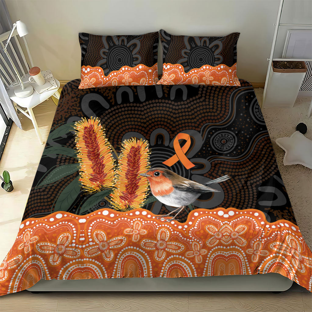 Australia Leukemia Awareness Month Bedding Set Flame Robin Bottlebrush Aboriginal Art