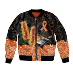 Australia Leukemia Awareness Month Bomber Jacket Flame Robin Bottlebrush Aboriginal Art