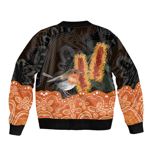 Australia Leukemia Awareness Month Bomber Jacket Flame Robin Bottlebrush Aboriginal Art