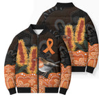Australia Leukemia Awareness Month Bomber Puffer Jacket Flame Robin Bottlebrush Aboriginal Art