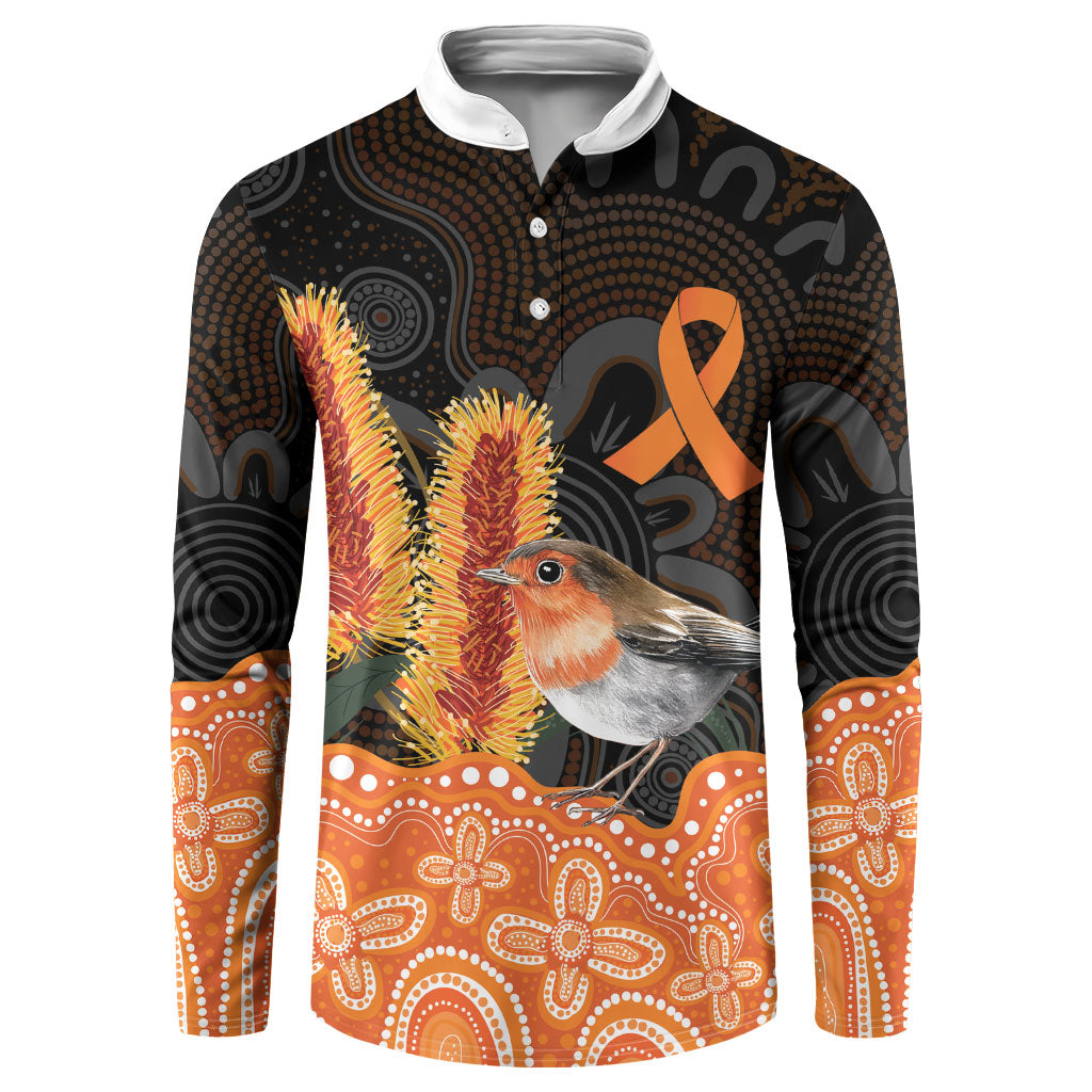 Australia Leukemia Awareness Month Button Sweatshirt Flame Robin Bottlebrush Aboriginal Art