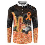 Australia Leukemia Awareness Month Button Sweatshirt Flame Robin Bottlebrush Aboriginal Art