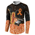 Australia Leukemia Awareness Month Button Sweatshirt Flame Robin Bottlebrush Aboriginal Art